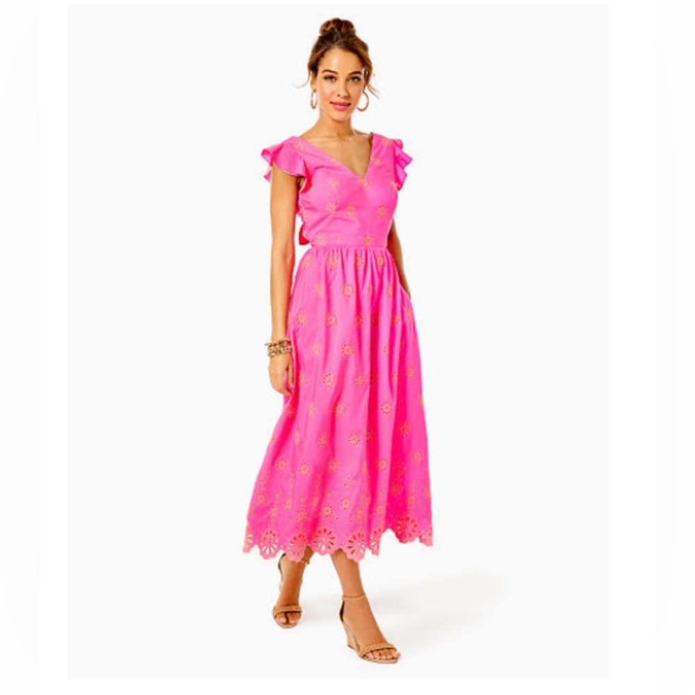 NWT Lilly Pulitzer Lillyanne Flutter Sleeve Eyelet Midi Dress